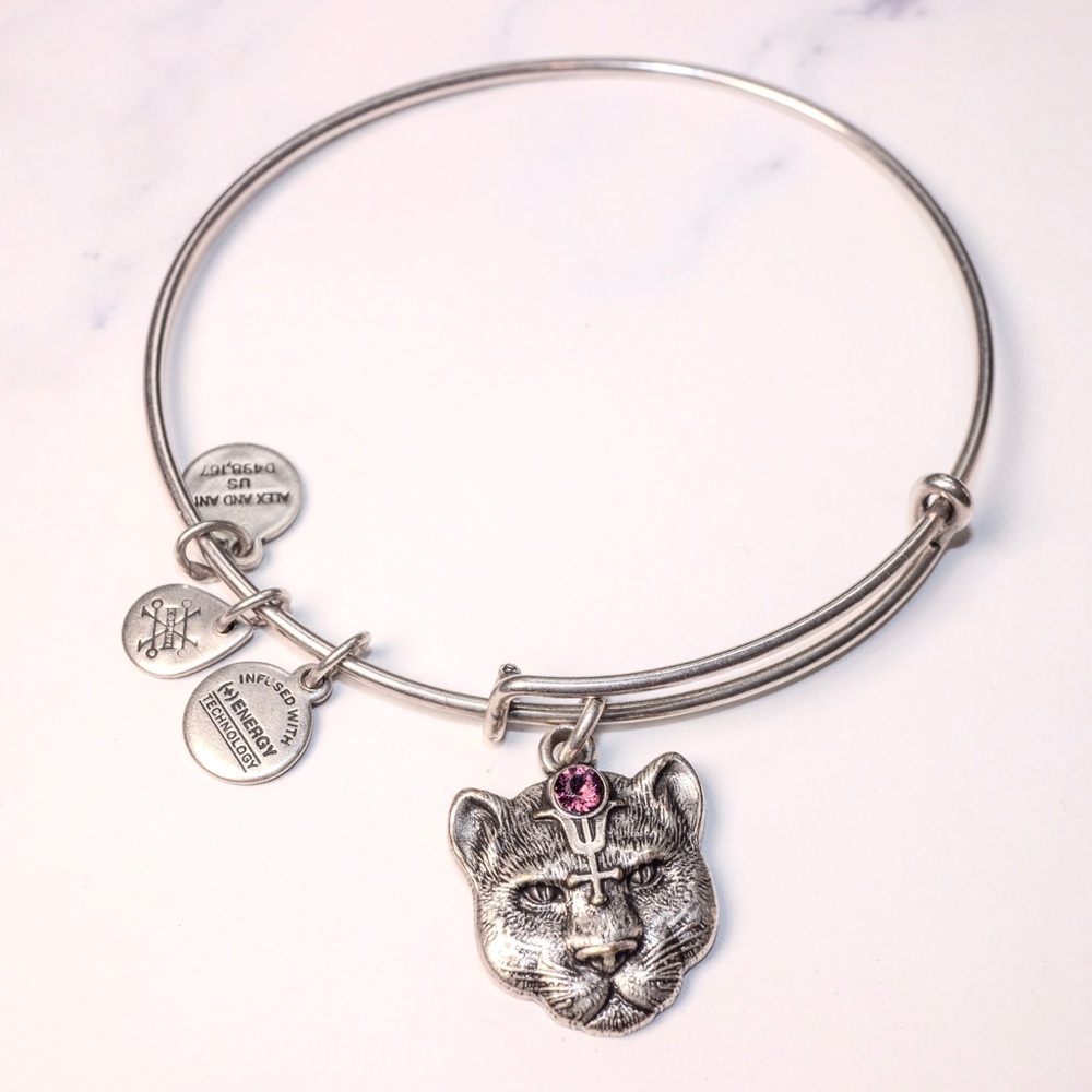 Alex and Ani Wild Heart Panther Charm Bracelet with Pink Crystal Accent